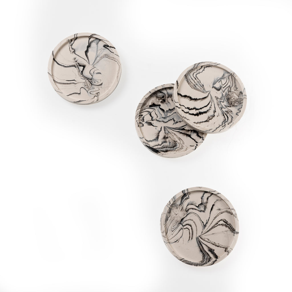 RIMMED COASTER SET [BLACK MARBLE]