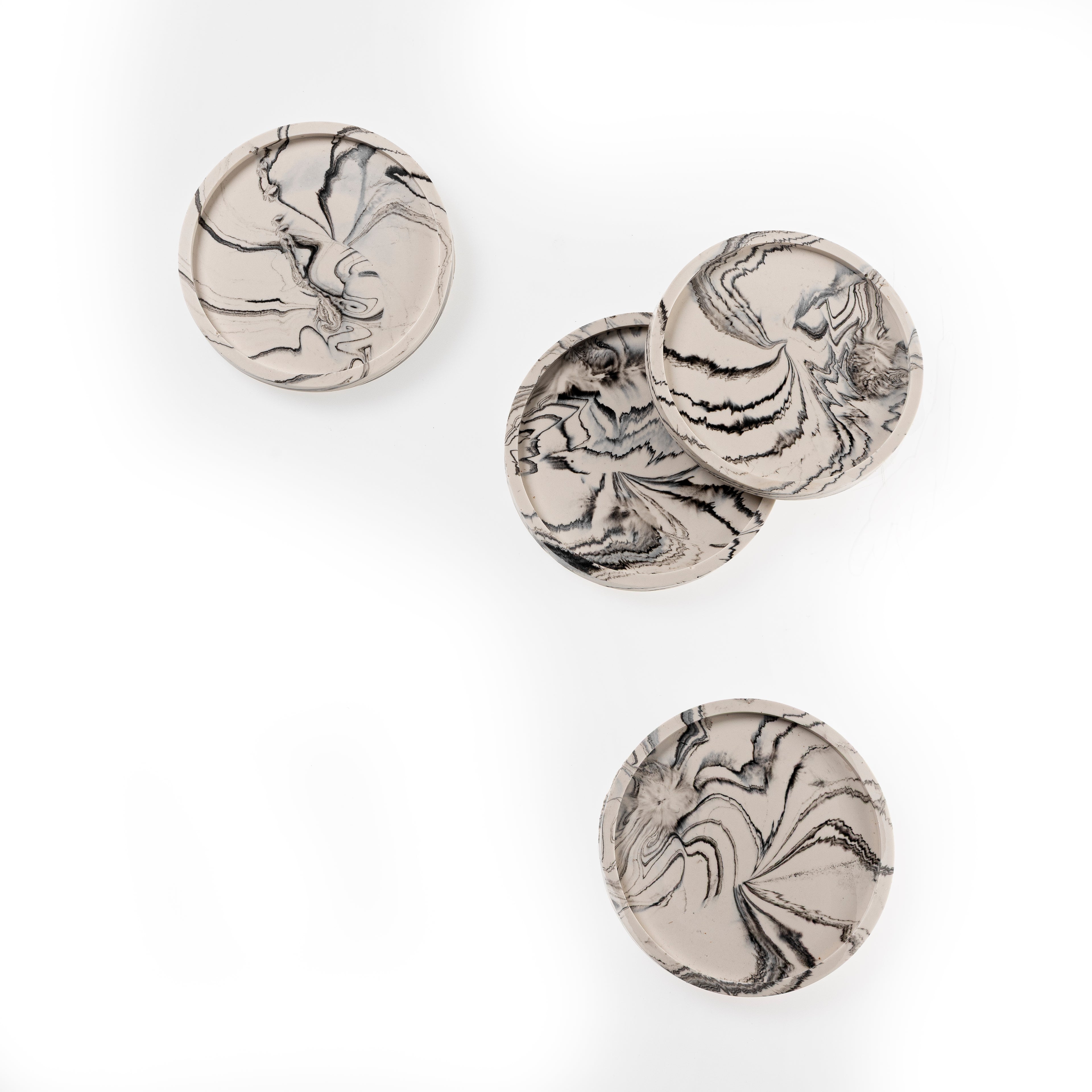 RIMMED COASTER SET [BLACK MARBLE]