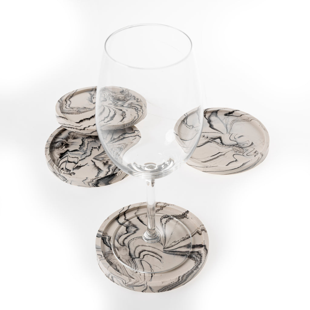 RIMMED COASTER SET [BLACK MARBLE]