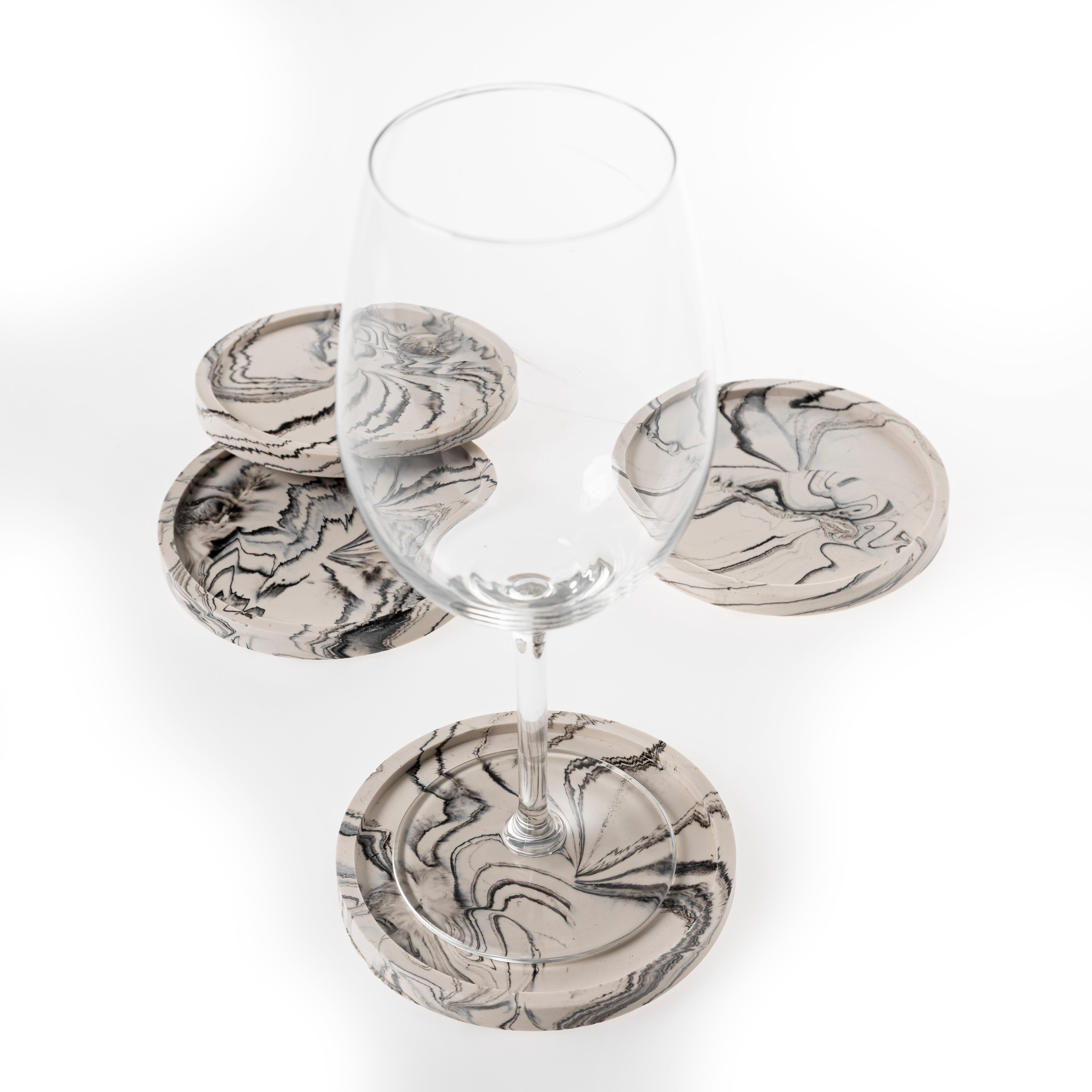 RIMMED COASTER SET [BLACK MARBLE]